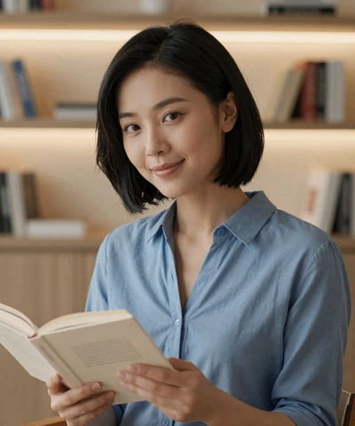 Lily reading at home on a soldier dating site