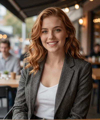 Grace at a restaurant terrace on an army officer dating site