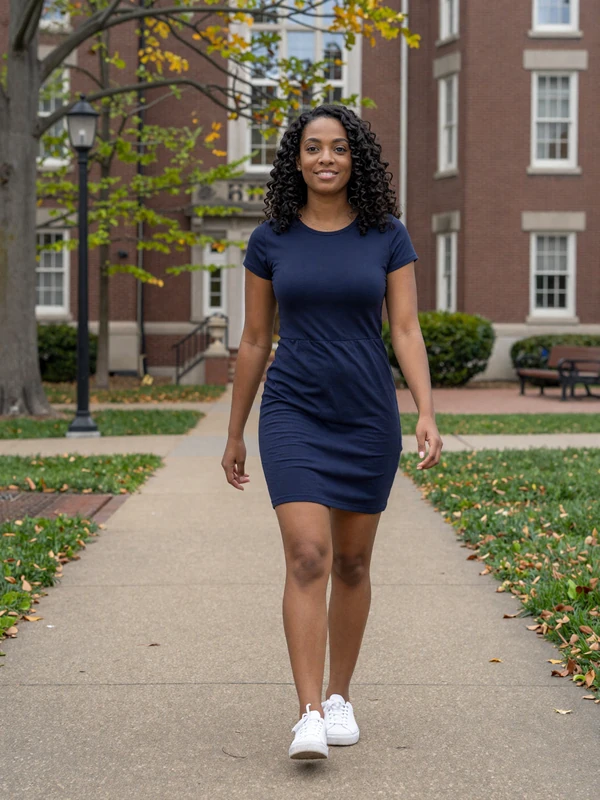 Woman walking on a university campus path, symbolizing the growing audience for military dating websites
