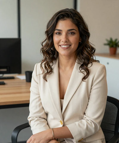 Sofia in a casual office on an aviator dating site