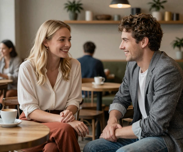 Happy military couple reunited at a coffee shop, a real military love story from a military dating site