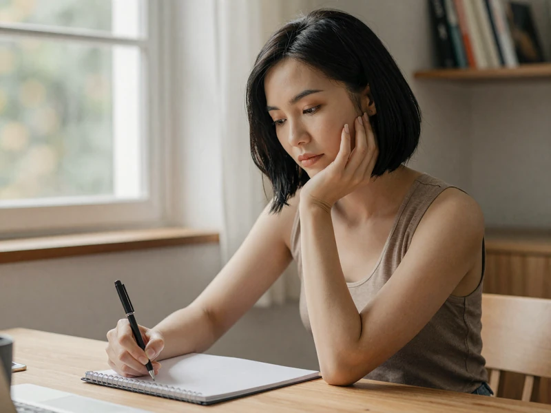 Young woman writing at a desk by a window, symbolizing military pen pals correspondence on a military dating site
